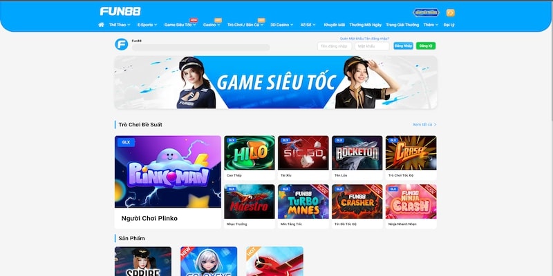 Game siêu tốc đa dạng chỉ có tại FUN88